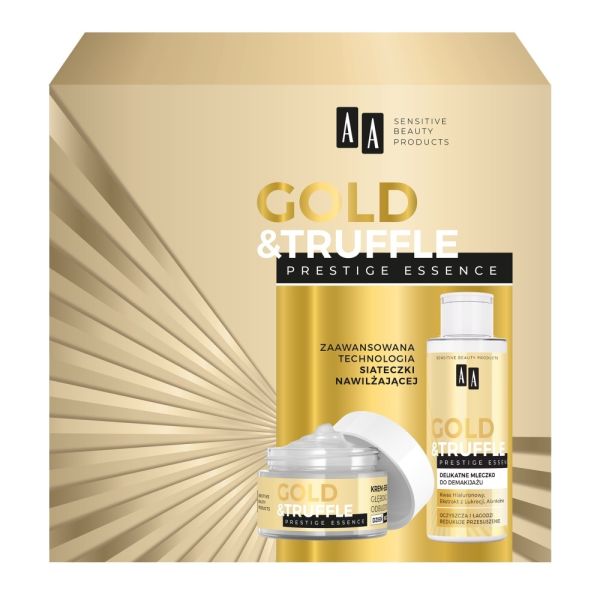 Aa gold & truffles prestige essence 65+ zestaw głęboko odbudowujący krem-esencja 50ml + delikatne mleczko do demakijażu 150ml