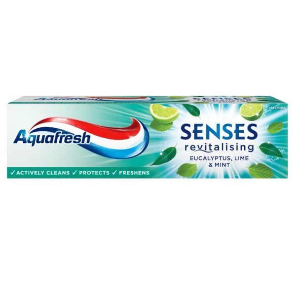 Aquafresh senses revitalising eucalyptus lime & mint pasta do zębów z fluorkiem 75ml