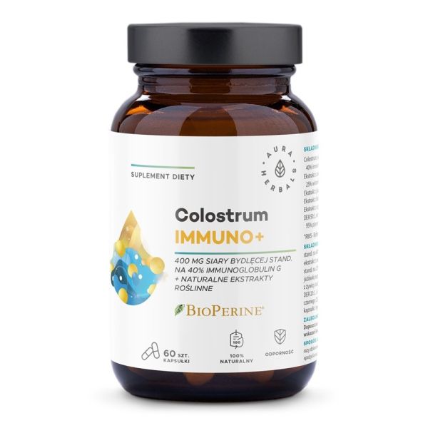 Aura herbals colostrum immuno + bioperine suplement diety 60 kapsułek