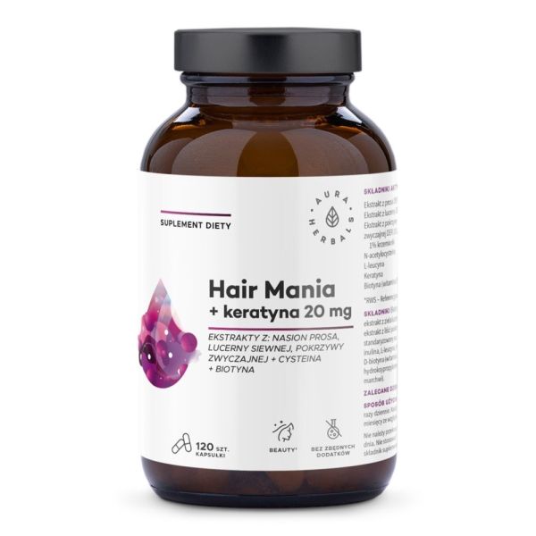 Aura herbals hair mania + keratyna 20mg suplement diety 120 kapsułek