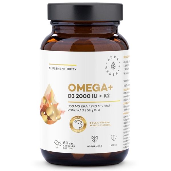 Aura herbals omega + witamina d3 + k2 suplement diety 60 kapsułek