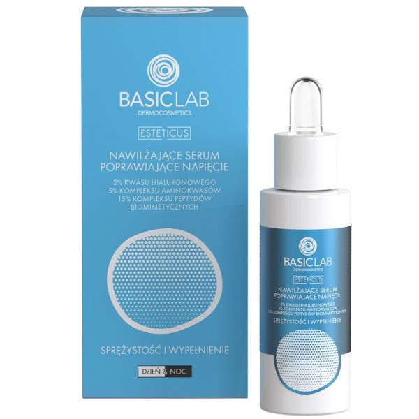 Basiclab esteticus nawilżające serum poprawiające napięcie z 3% kwasu hialuronowego i 15% kompleksu peptydów biomimetycznych sprężystość i wypełnienie