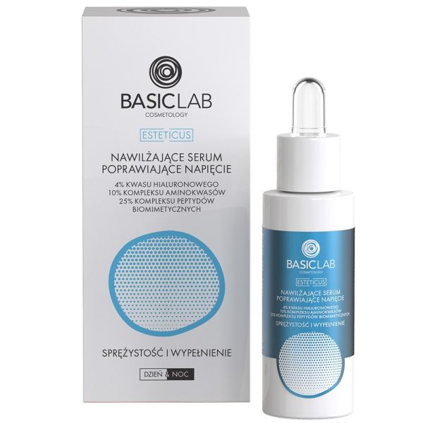 Basiclab esteticus nawilżające serum poprawiające napięcie z 4% kwasu hialuronowego i 25% kompleksu peptydów biomimetycznych sprężystość i wypełnienie