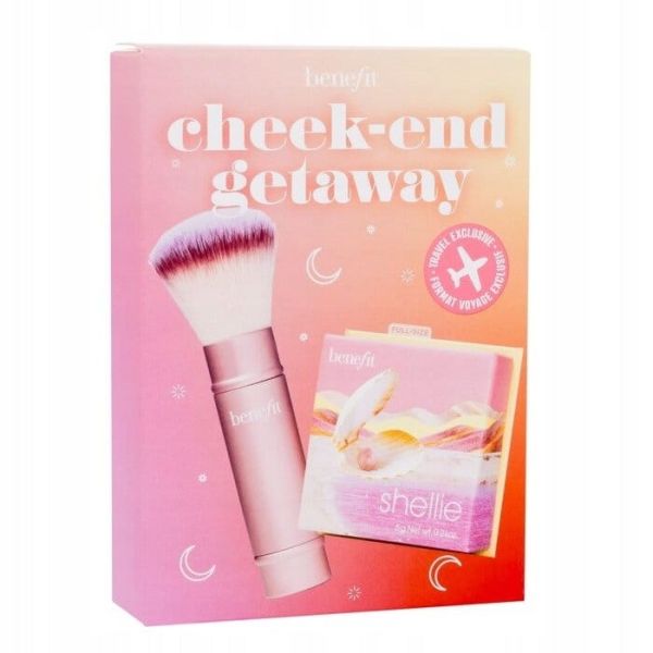 Benefit cheek-end getaway zestaw miękki róż w pudrze 6g + wielozadaniowy pędzel do makijażu