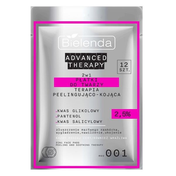 Bielenda advanced therapy płatki do twarzy 2w1 terapia peelingująco-kojąca 2.5% 12szt