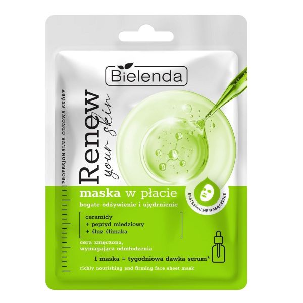 Bielenda renew your skin odżywcza maska w płacie z ceramidami i śluzem ślimaka