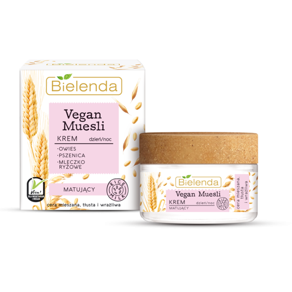 Bielenda vegan muesli matte cream krem matujący do cery tłustej. mieszanej i wrażliwej na dzień i na noc 50ml