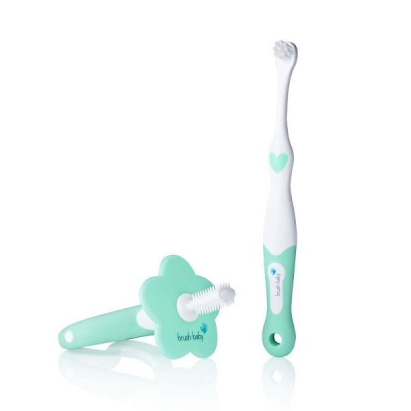 Brush-baby my firstbrush & teether set zestaw na ząbkowanie dla dzieci wieku 0-18m mint