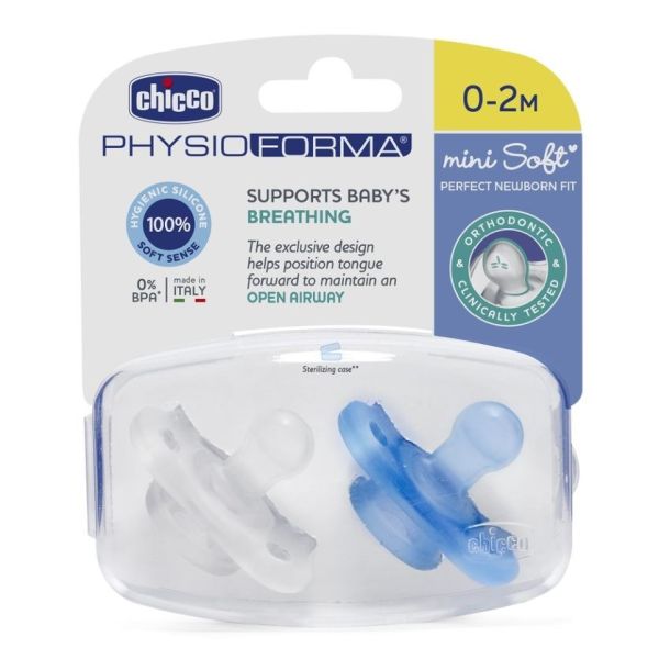 Chicco physioforma smoczek silikonowy uspokajający mini soft 0-2m boy 2szt