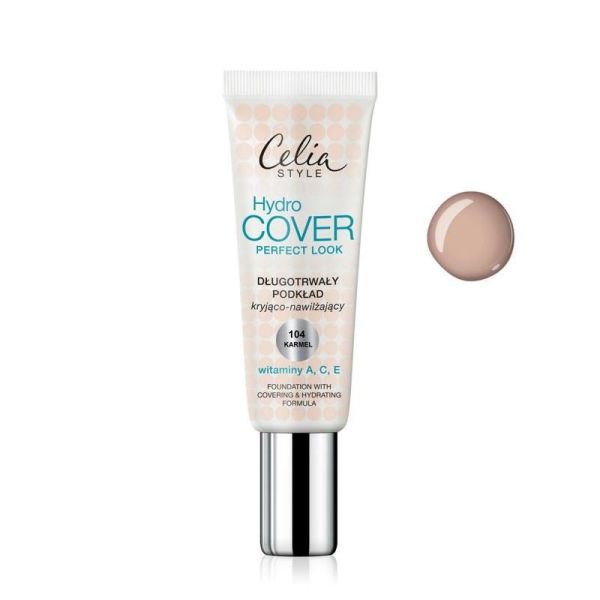 Celia hydro cover perfect look foundation długotrwały podkład kryjąco-nawilżający 104 karmel 30ml