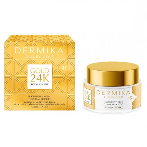 Dermika luxury gold 24k total benefit luksusowy krem eliksir młodości 45+ 50ml