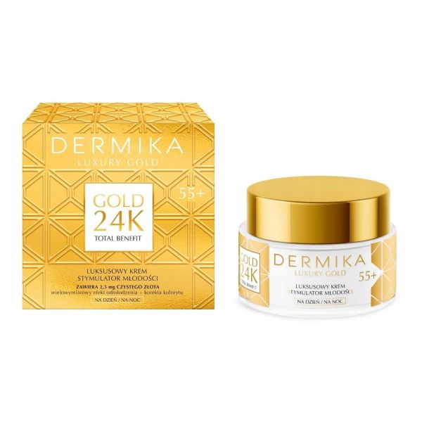 Dermika luxury gold 24k total benefit luksusowy krem stymulator młodości 55+ 50ml