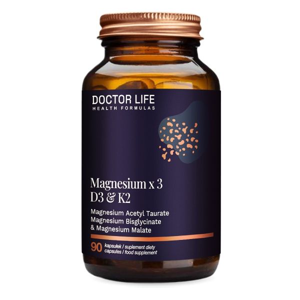 Doctor life magnesium x3 d3 & k2 suplement diety wspierający zdrowie układu sercowo-naczyniowego i kości 90 kapsułek