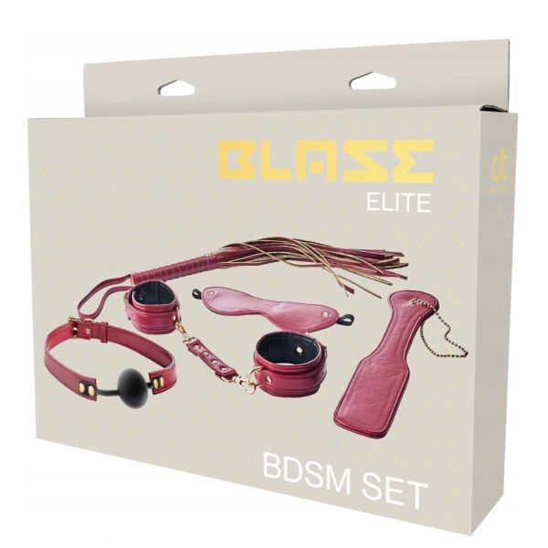 Dream toys blaze elite bdsm set zestaw pejcz + packa + kajdanki + opaska na oczy + obroża red