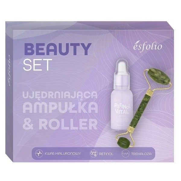 Esfolio beauty set zestaw ujędrniająca ampułka 30ml + roller z jadeitu