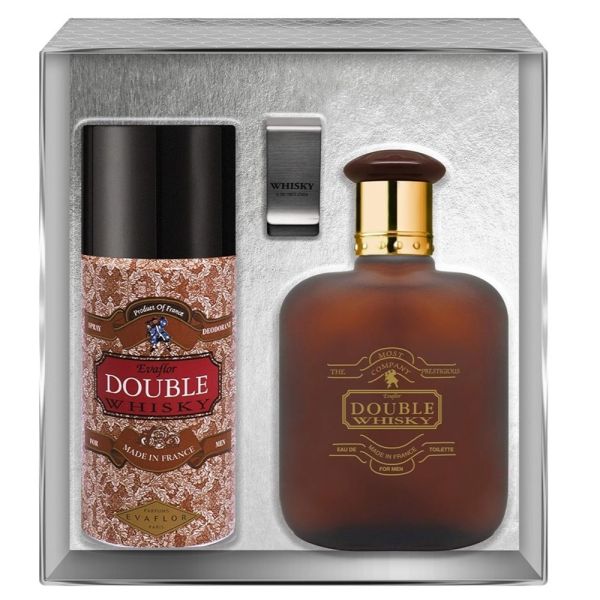 Evaflor double whisky zestaw woda toaletowa spray 100ml + dezodorant spray 150ml + klips na banknoty