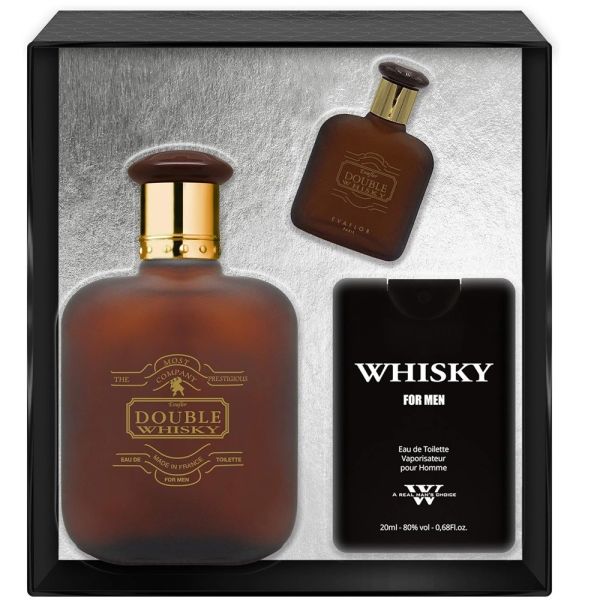 Evaflor double whisky zestaw woda toaletowa spray 100ml + woda toaletowa spray 20ml + woda toaletowa spray 10ml