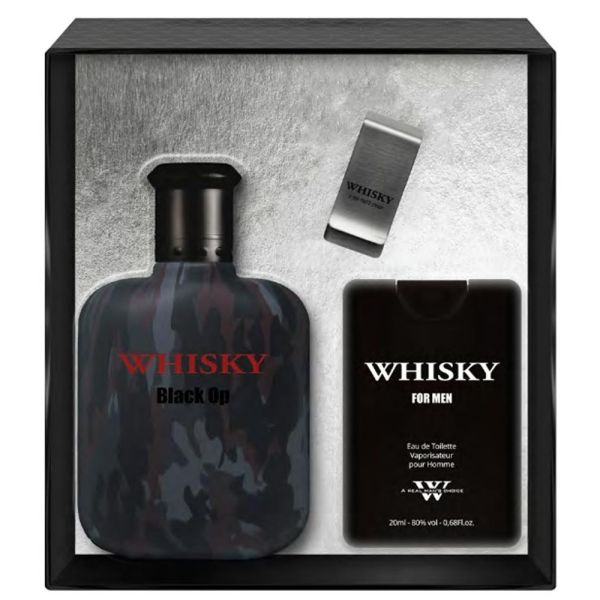 Evaflor whisky black op zestaw woda toaletowa spray 100ml + woda toaletowa spray 20ml + klips na banknoty