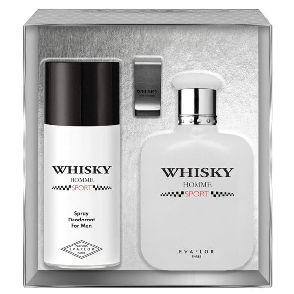 Evaflor whisky homme sport zestaw woda toaletowa spray 100ml + dezodorant spray 150ml + klips na banknoty