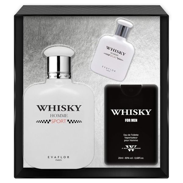 Evaflor whisky homme sport zestaw woda toaletowa spray 100ml + woda toaletowa spray 10ml + woda toaletowa spray 20ml