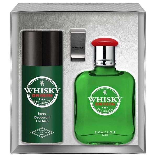 Evaflor whisky origin zestaw woda toaletowa spray 100ml + dezodorant spray 150ml + klips na banknoty