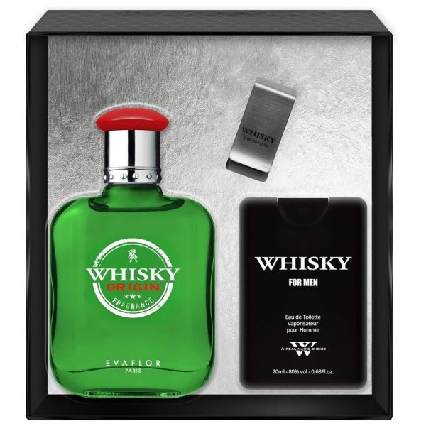 Evaflor whisky origin zestaw woda toaletowa spray 100ml + woda toaletowa spray 20ml + klips na banknoty