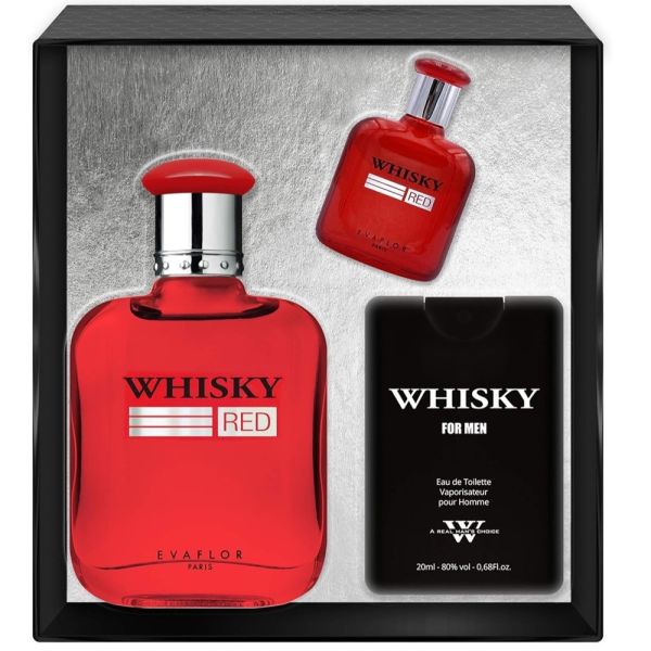 Evaflor whisky red zestaw woda toaletowa spray 100ml + woda toaletowa spray 10ml + woda toaletowa spray 20ml