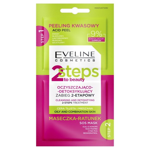 Eveline cosmetics 2 steps to beauty oczyszczająco-detoksykujący zabieg 2-etapowy 2x4ml