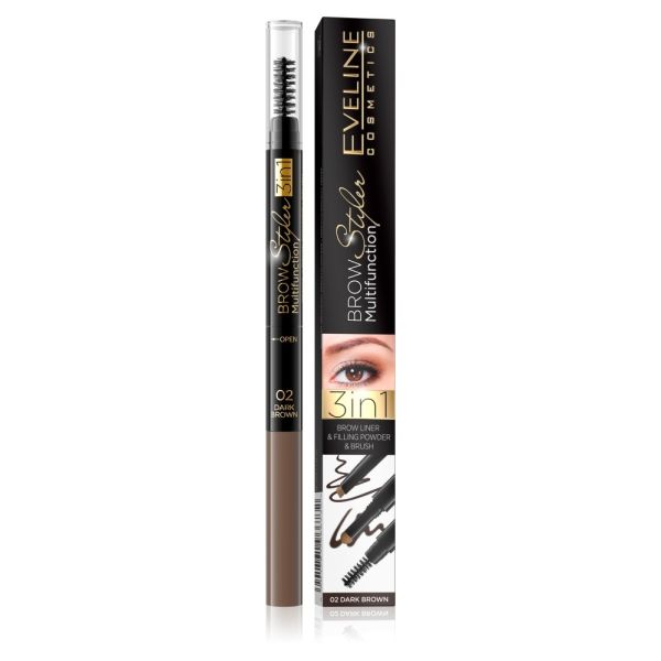 Eveline cosmetics brow styler multifunction 3w1 kredka do brwi 02 dark brown