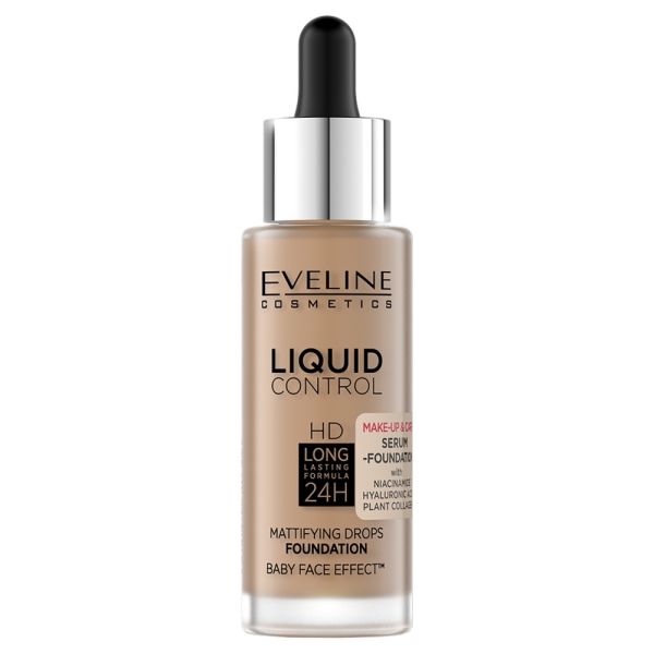 Eveline cosmetics liquid control hd matujący podkład do twarzy z niacynamidem 060 sunny beige 32ml