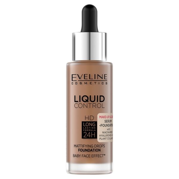 Eveline cosmetics liquid control hd matujący podkład do twarzy z niacynamidem 065 toffee 32ml