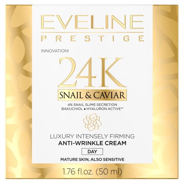 Eveline cosmetics prestige 24k snail&caviar luksusowy intensywnie ujędrniający krem ​​przeciwzmarszczkowy na dzień 50ml