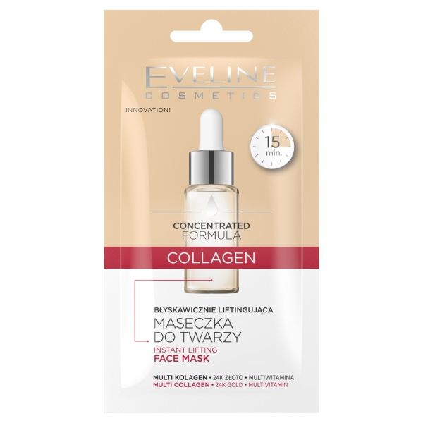 Eveline cosmetics skoncentrowana formuła błyskawicznie liftingująca maseczka do twarzy collagen 8ml