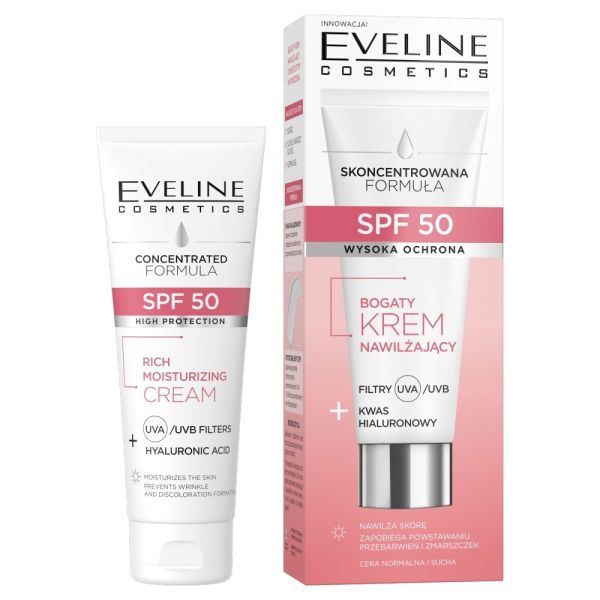 Eveline cosmetics skoncentrowana formuła bogaty krem nawilżający z spf50 30ml