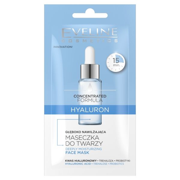 Eveline cosmetics skoncentrowana formuła głęboko nawilżająca maseczka do twarzy hyaluron 8ml