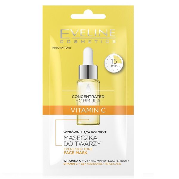 Eveline cosmetics skoncentrowana formuła wyrównująca koloryt maseczka do twarzy vitamin c 8ml