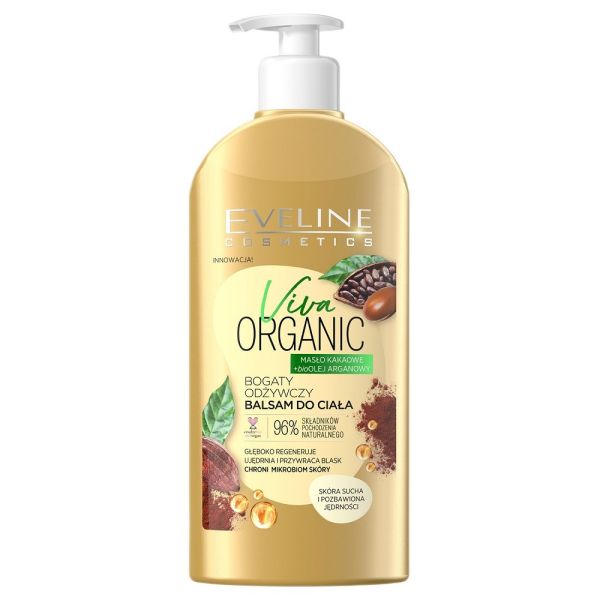 Eveline cosmetics viva organic bogaty odżywczy balsam do ciała masło kakaowe + bioolej arganowy 350ml