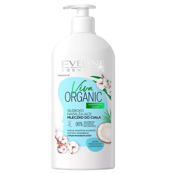 Eveline cosmetics viva organic głęboko nawilżające mleczko do ciała biobawełna + kokos 350ml