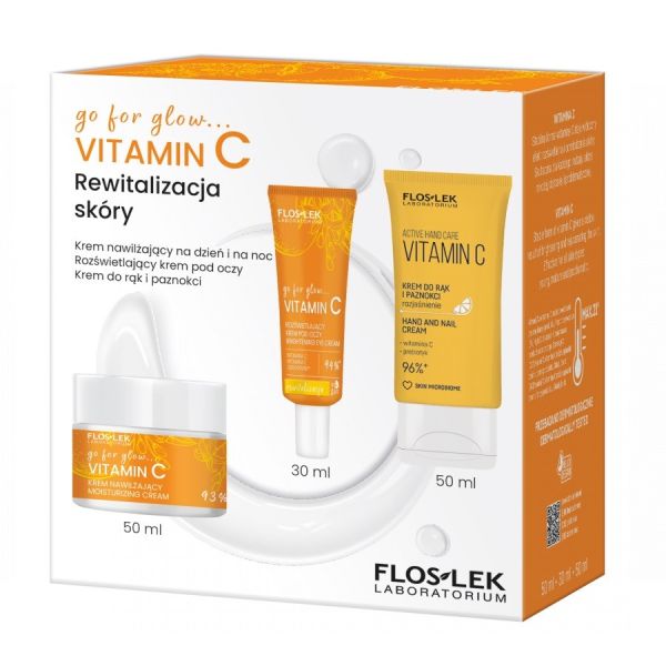 Floslek go for glow…vitamin c rewitalizacja skóry zestaw krem nawilżający na dzień i na noc 50ml + rozświetlający krem pod oczy 30ml + krem do rąk i p