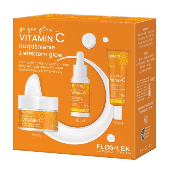 Floslek go for glow…vitamin c rozjaśnienie z efektem glow zestaw krem anti-aging na dzień i na noc 50ml + rozjaśniające serum vit c 10% 30ml + rozświe