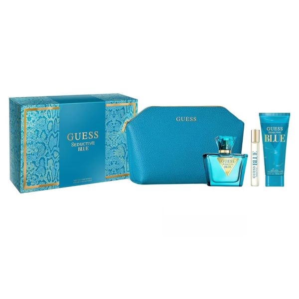 Guess seductive blue zestaw woda toaletowa spray 75ml + woda toaletowa spray 15ml + balsam do ciała 100ml + kosmetyczka