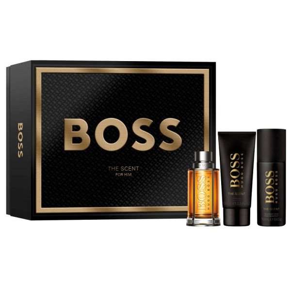 Hugo boss boss the scent for man zestaw woda toaletowa spray 100ml + dezodorant spray 150ml + żel pod prysznic 100ml