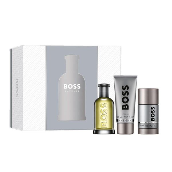 Hugo boss bottled zestaw woda toaletowa spray 100ml + żel pod prysznic 100ml + dezodorant sztyft 75ml