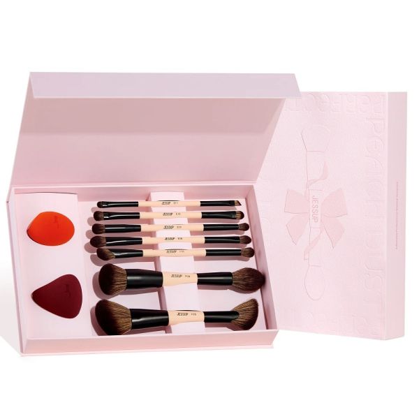 Jessup peach dust perfection beauty kit zestaw dwustronnych pędzli do makijażu 7szt. + gąbeczki do makijażu 2szt. t506