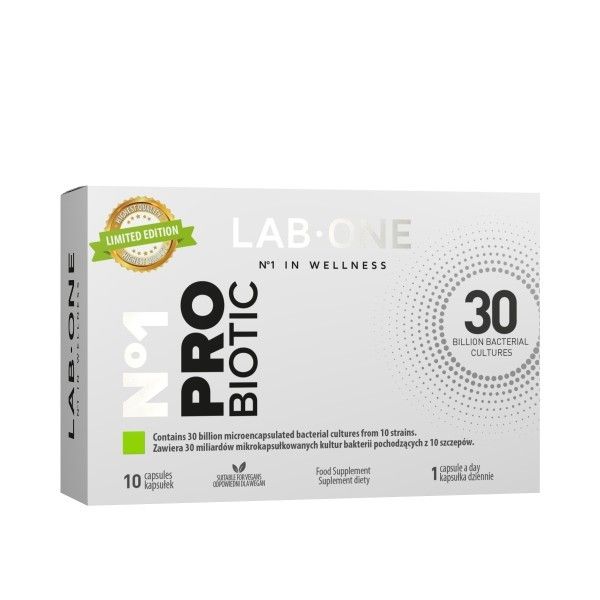 Lab one n°1 probiotic suplement diety wspomagający działanie mikroflory bakteryjnej jelit 10 kapsułek