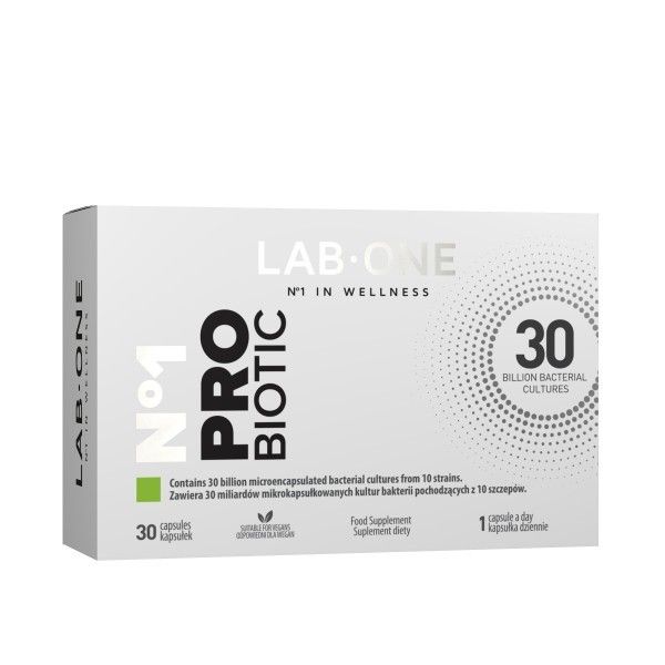 Lab one n°1 probiotic suplement diety wspomagający działanie mikroflory bakteryjnej jelit 30 kapsułek