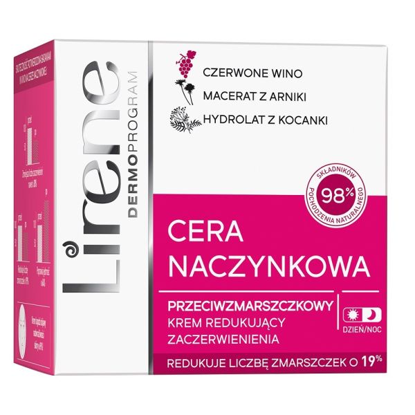 Lirene cera naczynkowa przeciwzmarszczkowy krem redukujący zaczerwienienia na dzień i na noc 50ml