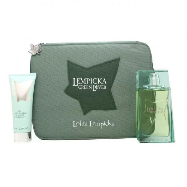 Lolita lempicka lempicka green lover zestaw woda toaletowa spray 100ml + balsam po goleniu 75ml + kosmetyczka