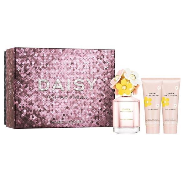 Marc jacobs daisy eau so fresh zestaw woda toaletowa spray 75ml + balsam do ciała 75ml + żel pod prysznic 75ml