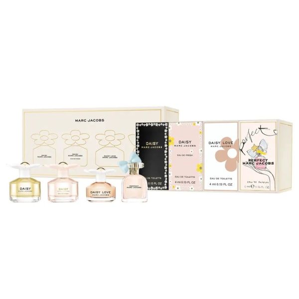 Marc jacobs miniature zestaw daisy woda toaletowa 4ml + daisy eau so fresh woda toaletowa 4ml + daisy love woda toaletowa 4ml + perfect woda perfumowa